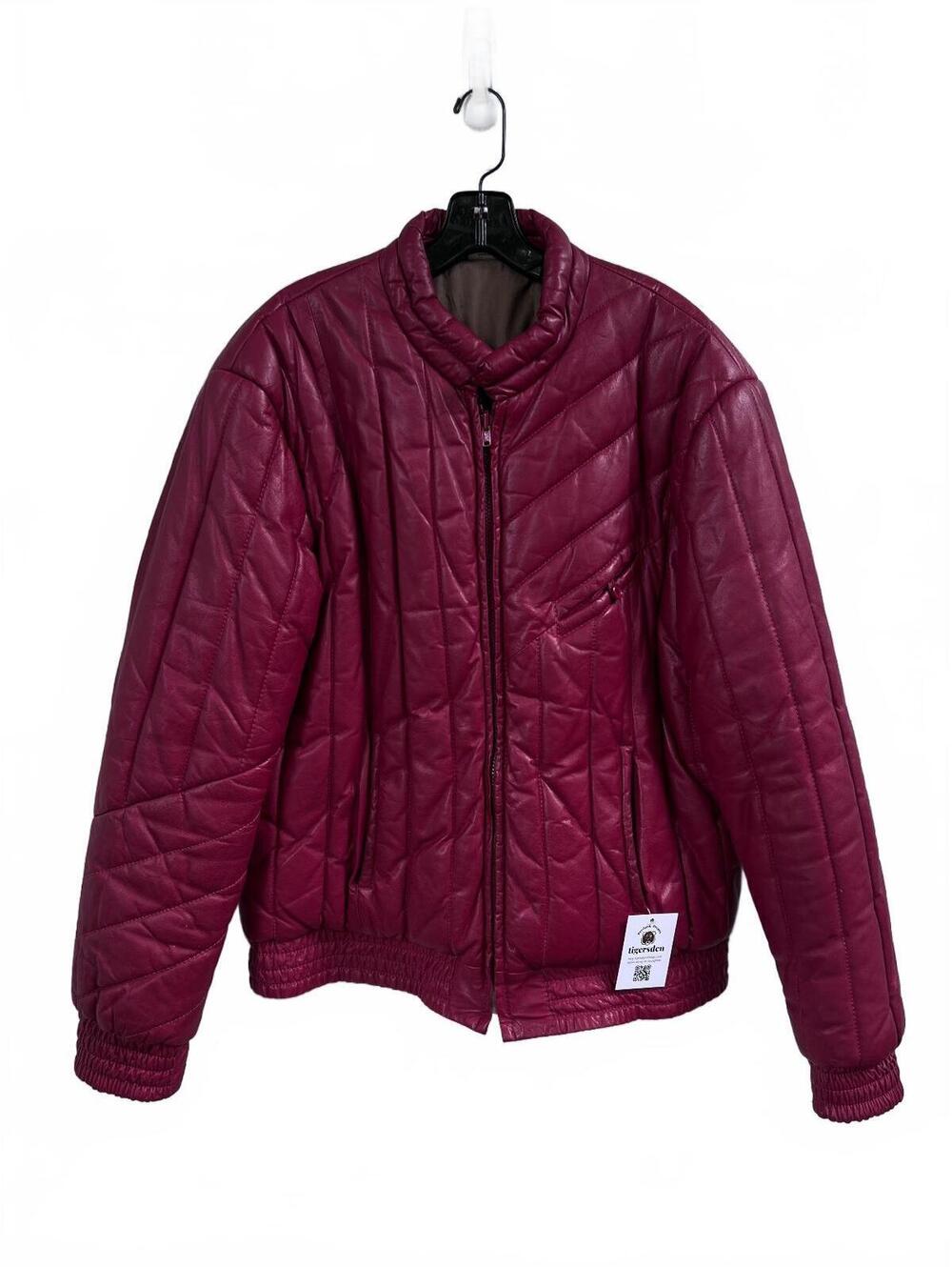 80s 90s Vintage Comstock Burgundy Quilted Reversible Leather Jacket Size 46 USA